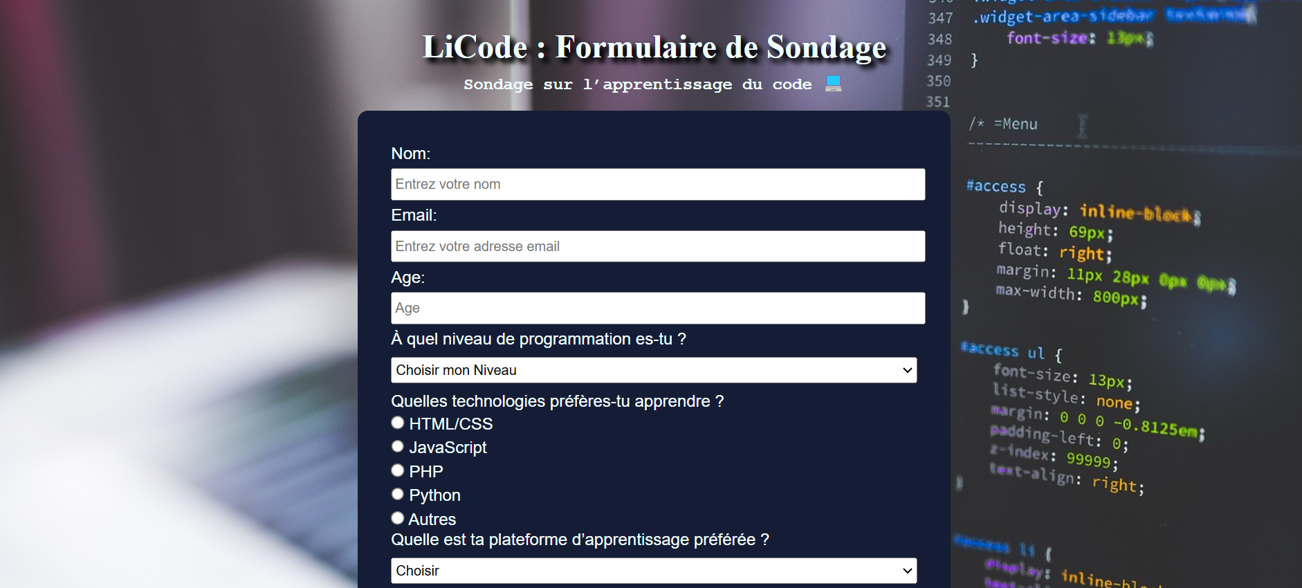 Projet Formulaire de Sondage