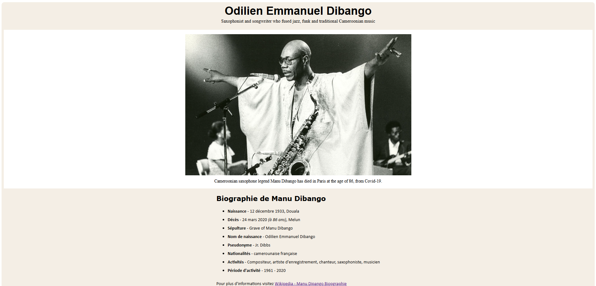 Projet Page d'Hommage